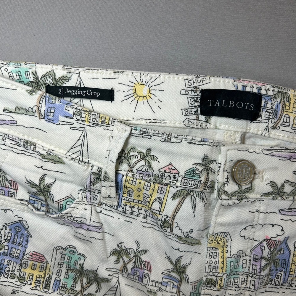 Talbots Womens Jegging Crop Coastal Beach Print Pants White Multi Size 2 - Picture 2 of 11